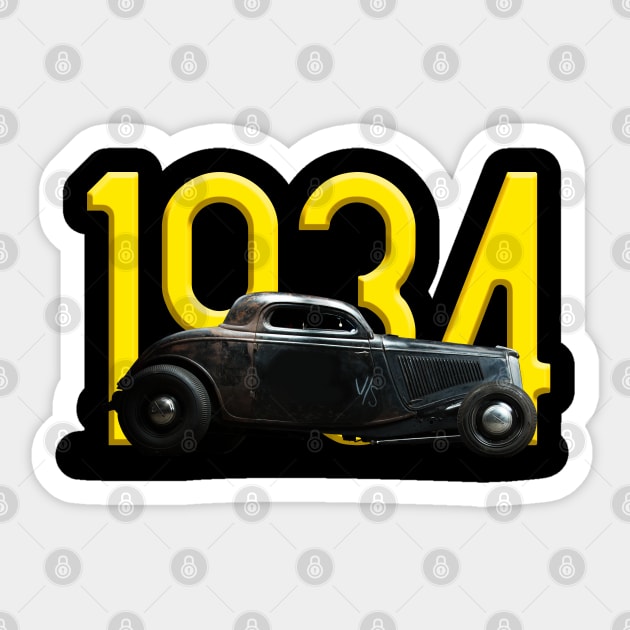 1934 Ford Three Window Coupe Hot Rod Sticker by LensesAndWheels